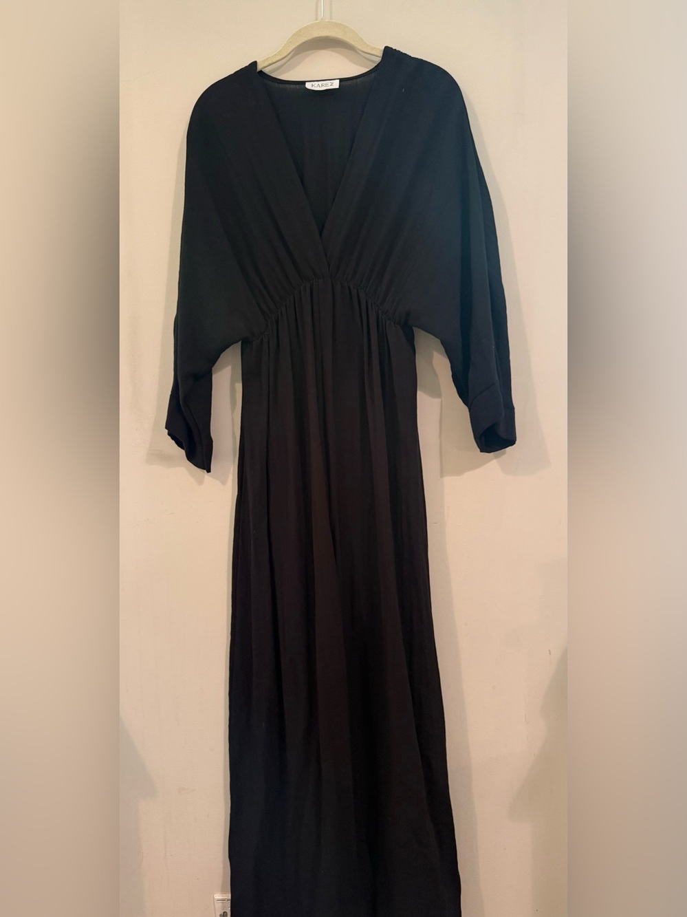 Karen Z Black Linen Blend Empire Waist Maxi Dress, Resort Coastal, Large, NWOT